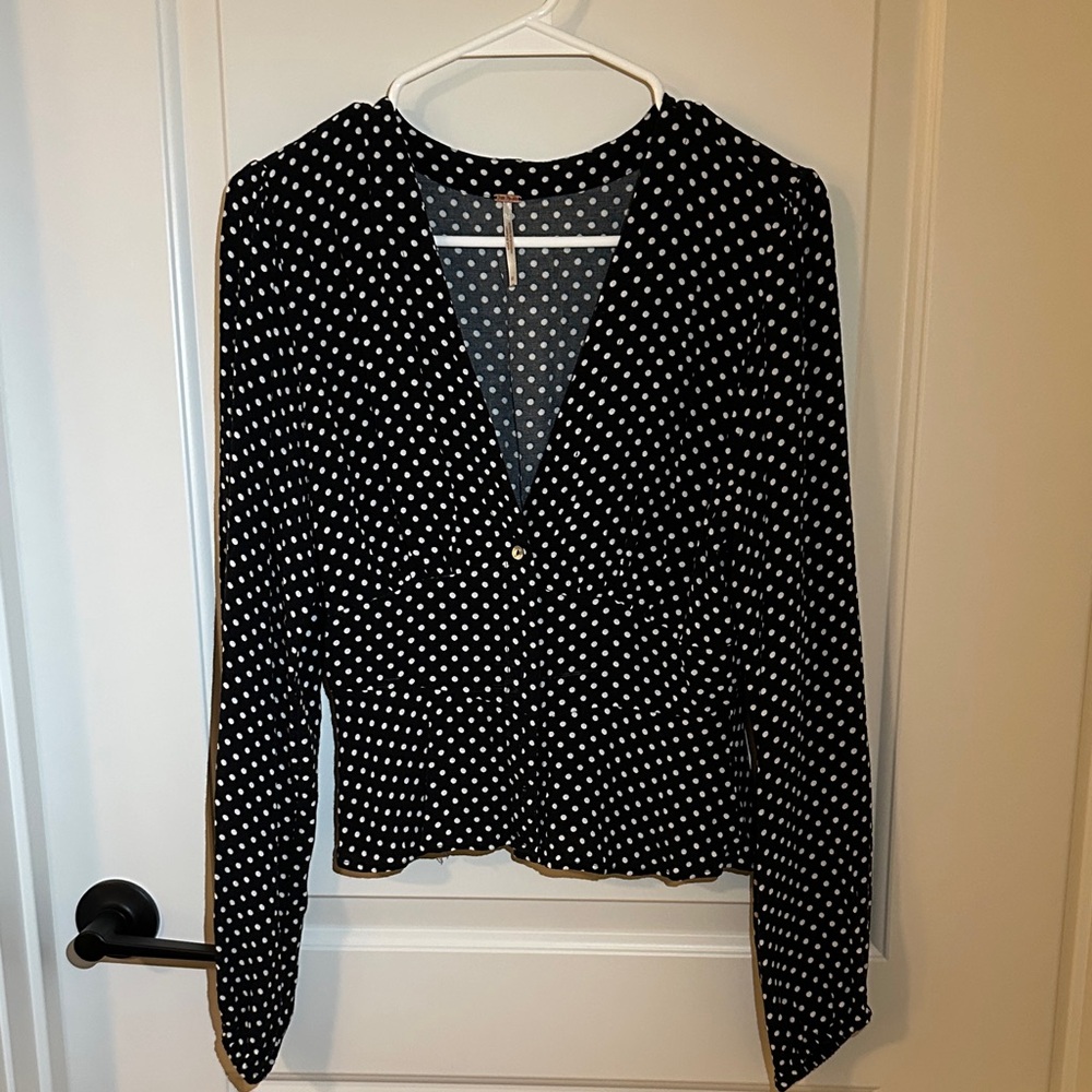 Free People Black and White Polka Dot Blouse